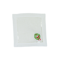 Festive Wreath Linen Cocktail Napkins — Set of 4