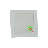 Festive Wreath Linen Cocktail Napkins — Set of 4