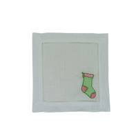 Festive Stocking Linen Cocktail Napkins — Set of 4