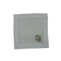 Festive Wreath Linen Cocktail Napkins — Set of 4
