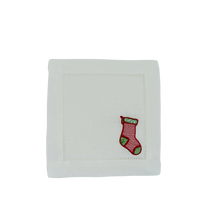 Festive Stocking Linen Cocktail Napkins — Set of 4
