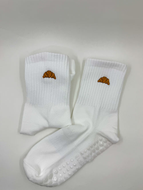 Croissant Embroidered Pilates Grip Socks