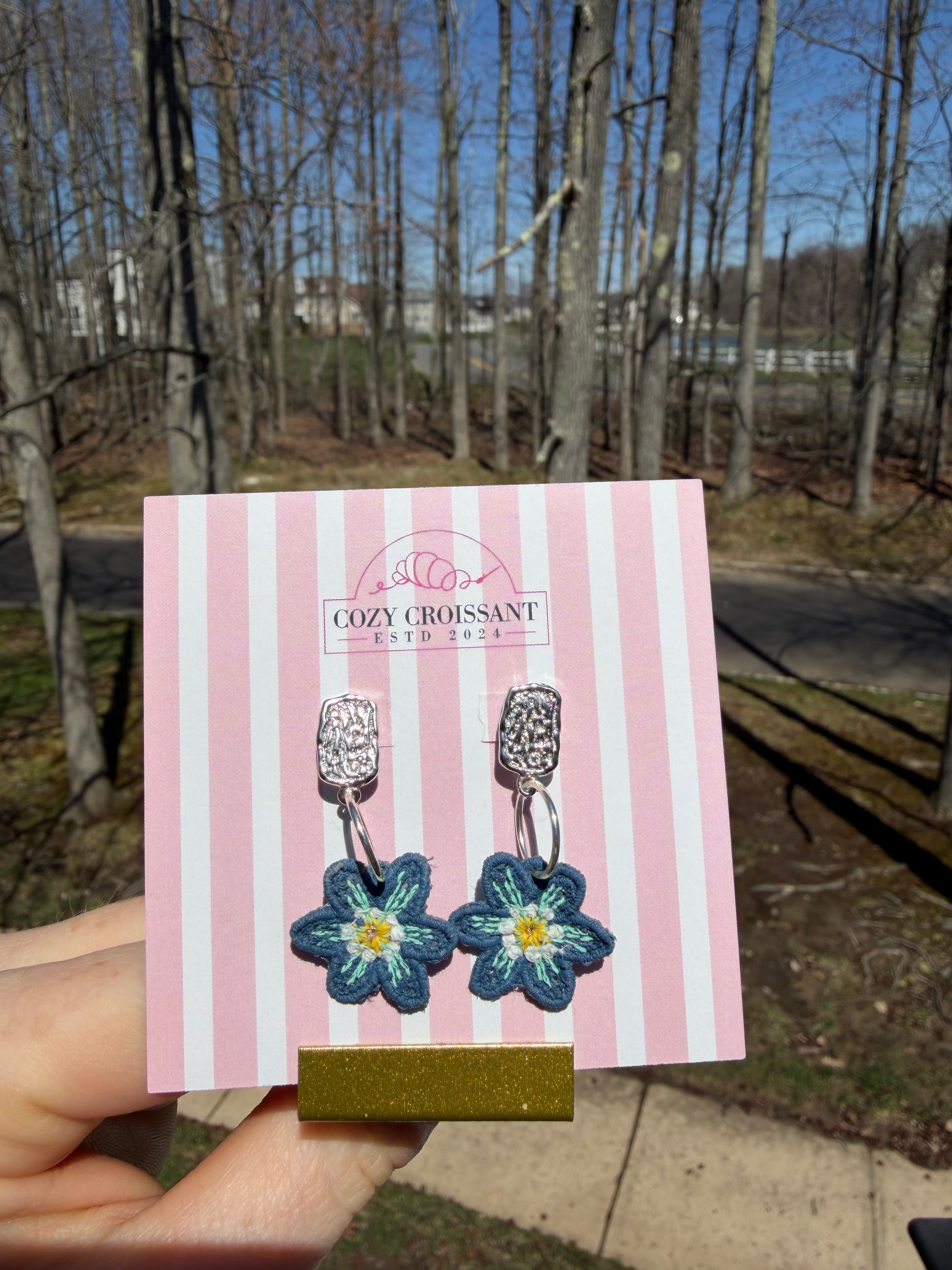 Flower Embroidered Lace Earrings