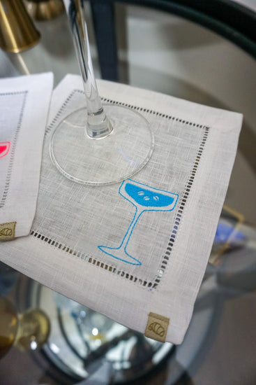 Cotton Candy Espresso Martini Cocktail Napkin Set - cozy croissant embroidery