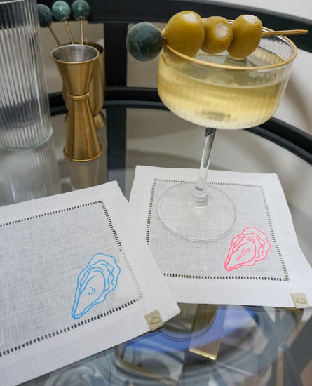 Custom Oyster Cocktail Napkin Set— personalization available! - cozy croissant embroidery