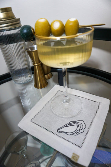 Custom Oyster Cocktail Napkin Set— personalization available! - cozy croissant embroidery